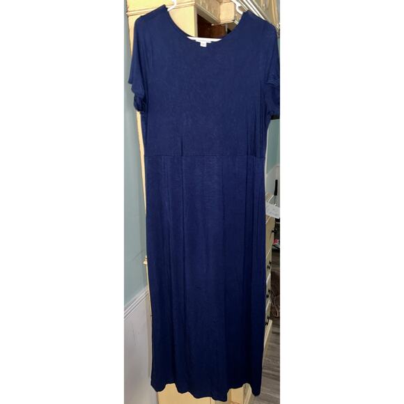 J. Jill Dresses & Skirts - J Jill Dress Women’s M Blue Maxi Pockets Short Sleeve Jersey Boho Beachy